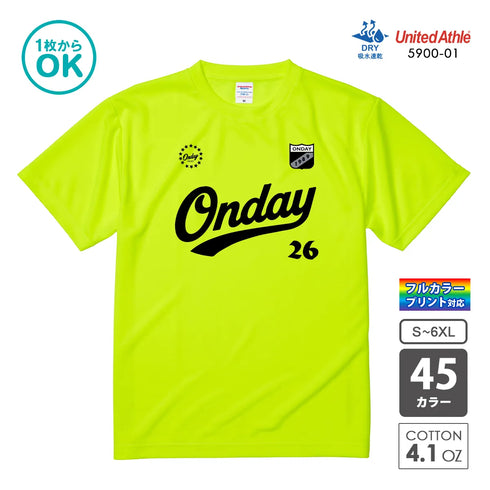 United Athle 5900-01 ドライアスレチック Tシャツ オリジナルプリント例 蛍光イエロー 吸水速乾 4.1オンス