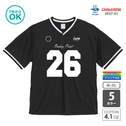 United Athle 5927-01 ドライアスレチック ルーズフィット ラインリブ Tシャツ オリジナルプリント例 ブラック 吸水速乾 4.1オンス