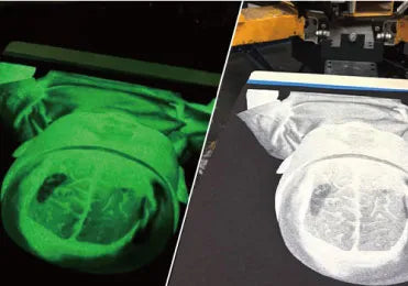 蓄光インク（グロー）で暗闇に光るシルクスクリーンプリントのサンプル